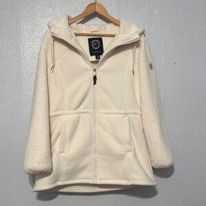 1 Madison Expedition Ivory Sherpa Bonded Fleece Hooded Zip Jacket Stadium Coat L